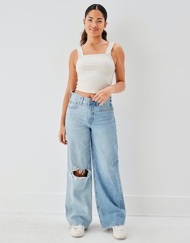 High waist knee cut wide leg jeans