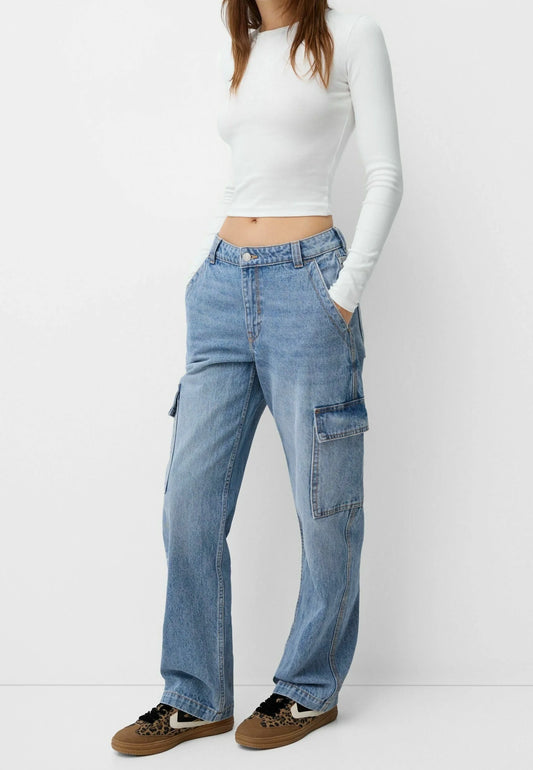 Mid Blue Wide Leg Cargo