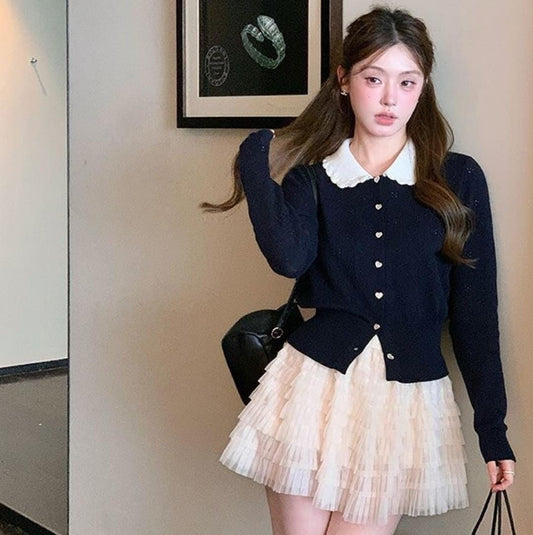 Collared Knit Cardigan Top