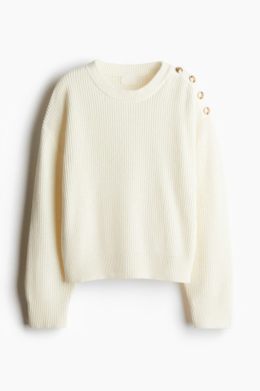 Button-Detail Ribbed Knit Top