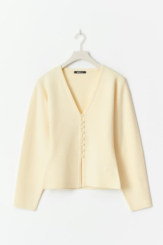 Knit V-Neck Buttoned Top