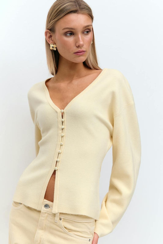 Knit V-Neck Buttoned Top