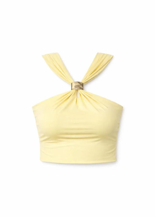 Luxe Ring-Detail Polyamide Halter Top