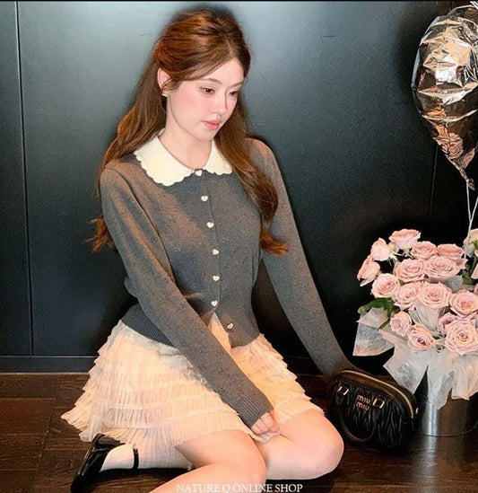 Collared Knit Cardigan Top