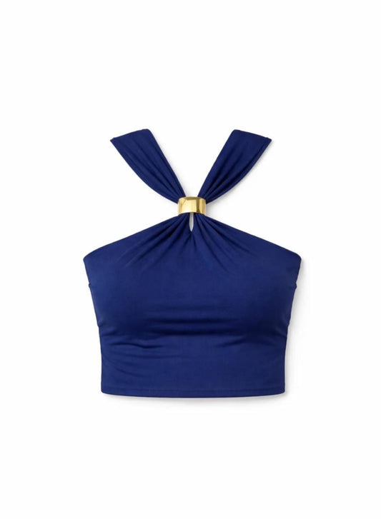 Luxe Ring-Detail Polyamide Halter Top