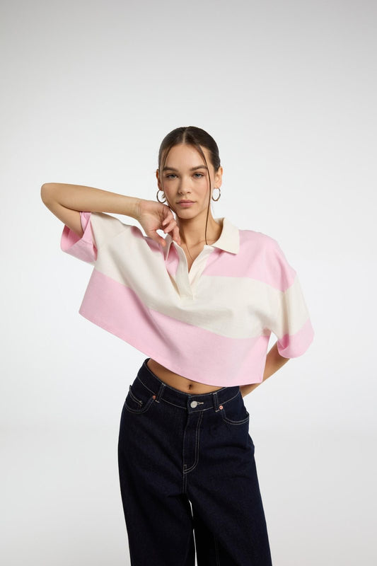 Striped Cropped Polo Top
