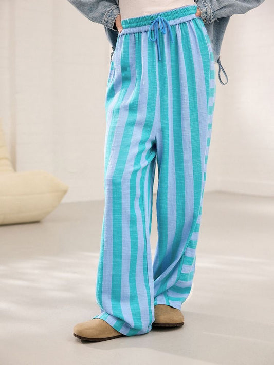 Pink Wide Leg Pull On Striped Trousers
