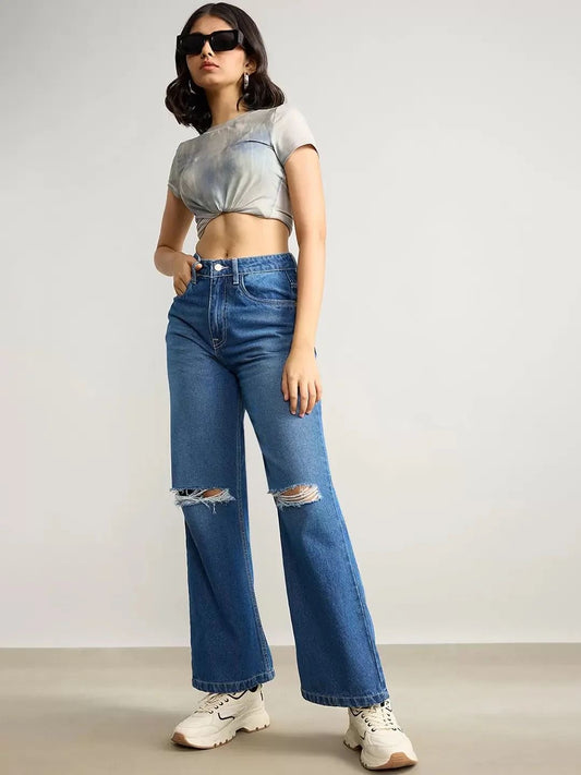 Highwaist Ripped wide leg denim