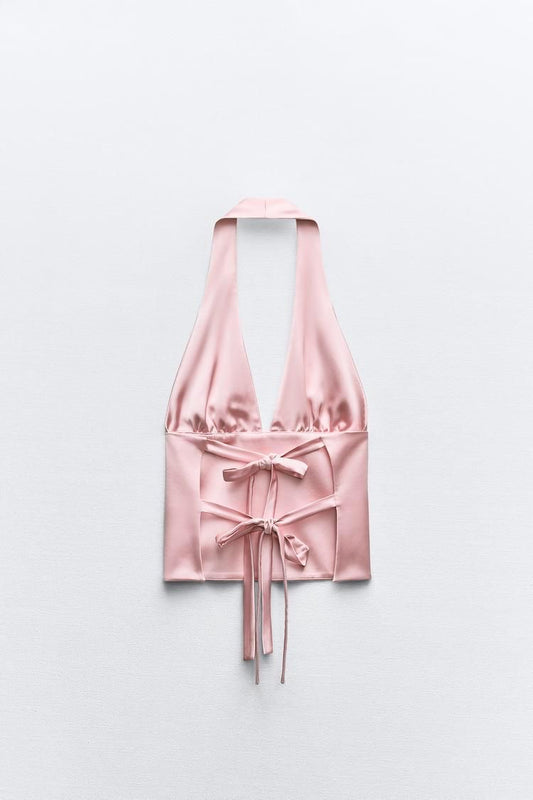 Satin Halter Tie Top