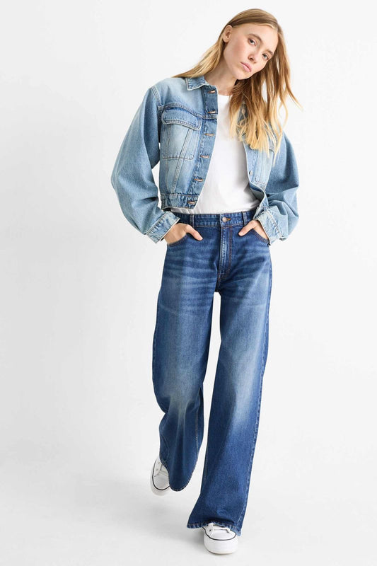 High waist wide leg denim