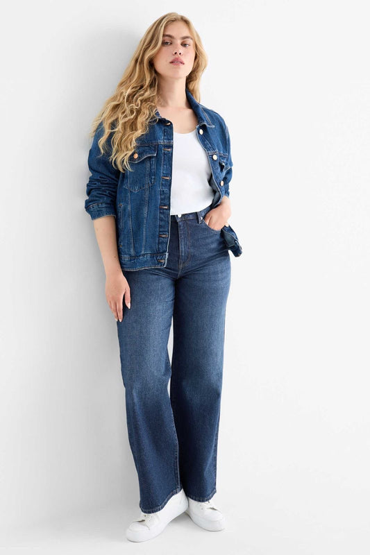 High rise wide leg denim
