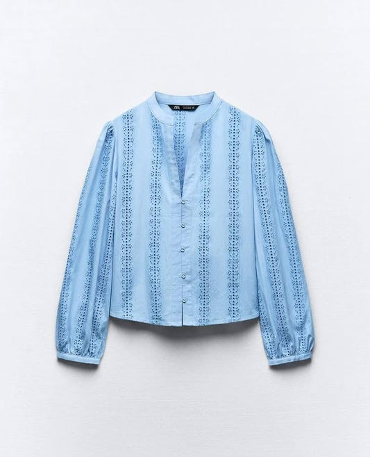 Perforated Embroidery Blouse Top
