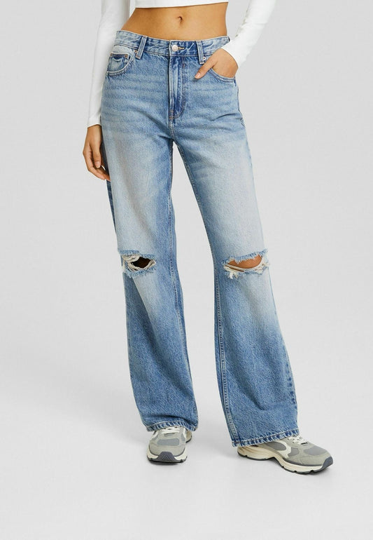 High Rise Knee cut Wide leg jeans