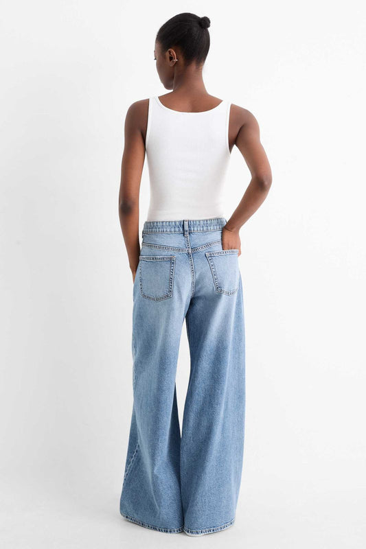 High waist wide leg denim