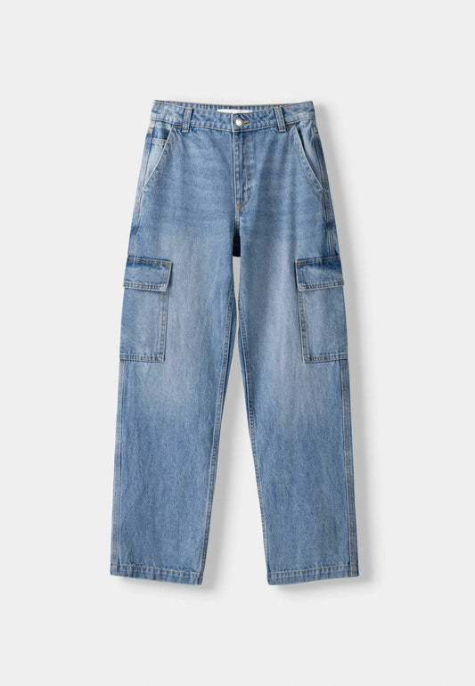 Mid Blue Wide Leg Cargo