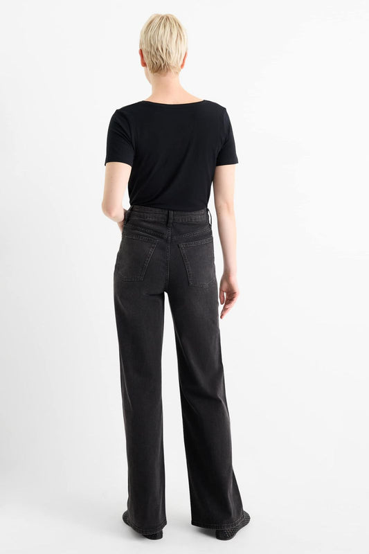High rise wide leg denim