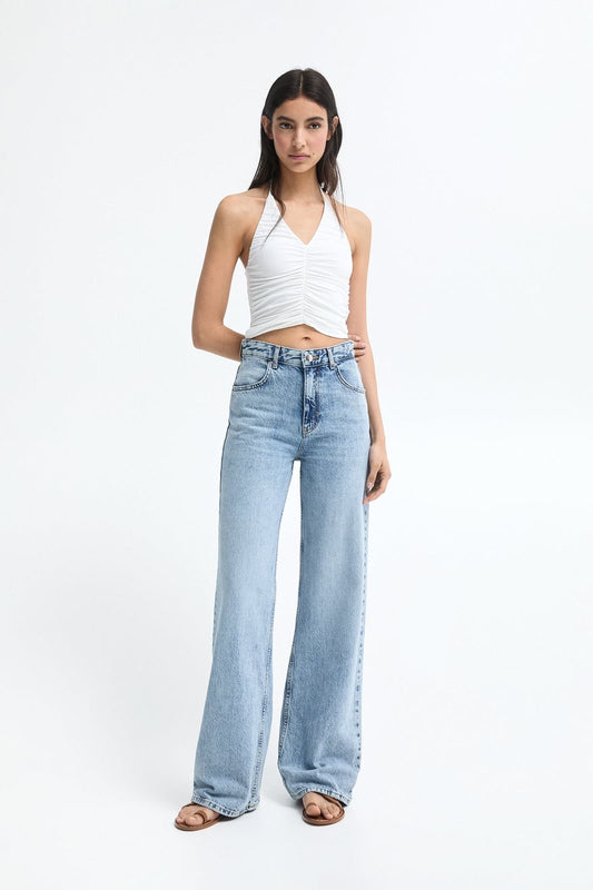 High rise wide leg denim
