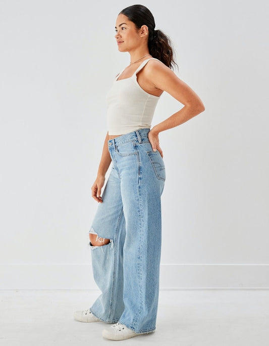 High waist knee cut wide leg jeans