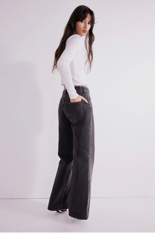Charcoal High waist wide leg Jeans