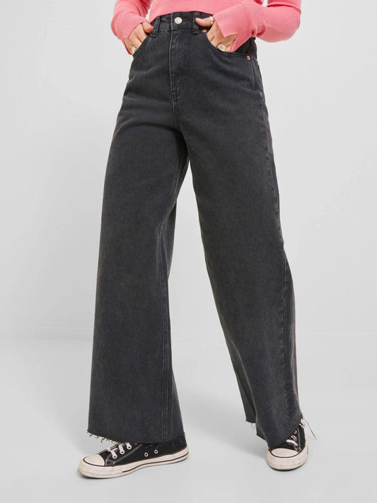 High Rise Wide Leg Jeans Charcoal Black
