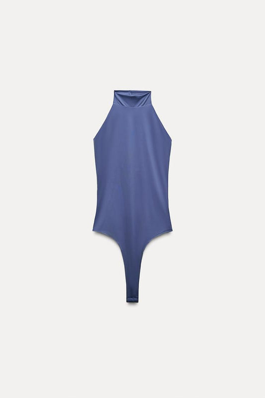 Fitted Open Back Halter Polyamide Bodysuit