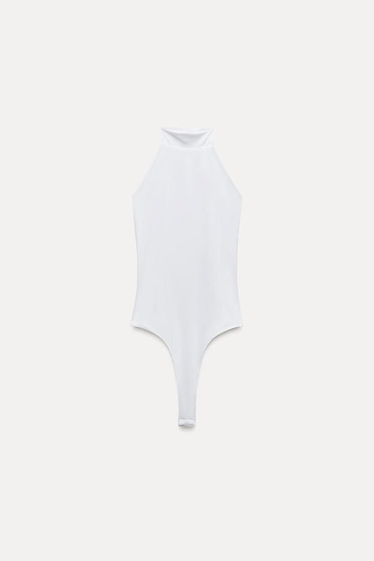 Fitted Open Back Halter Polyamide Bodysuit