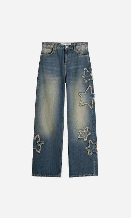 Wide Leg Jeans With Star Patches