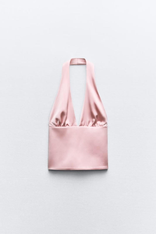 Satin Halter Tie Top