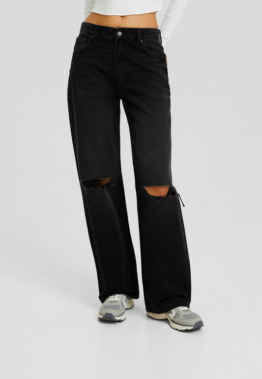 High Rise Knee cut Wide leg jeans