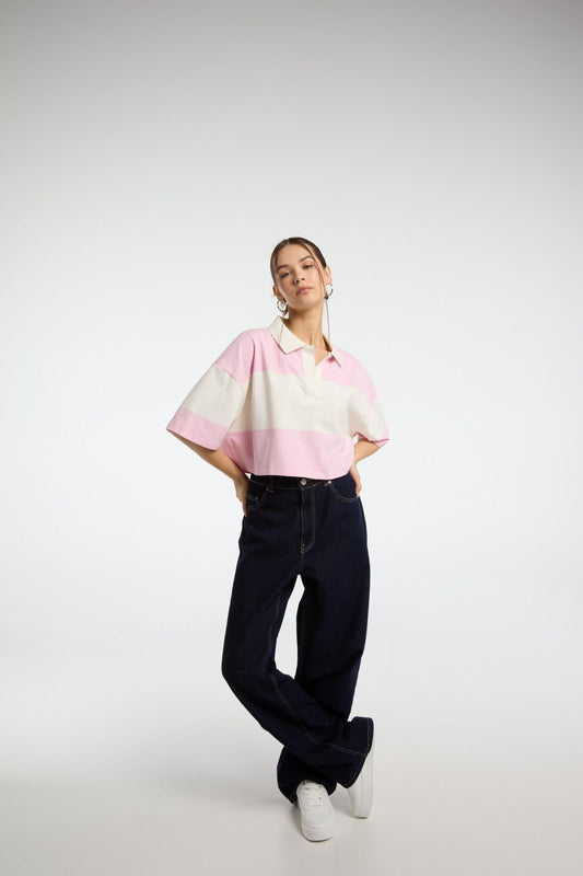 Striped Cropped Polo Top