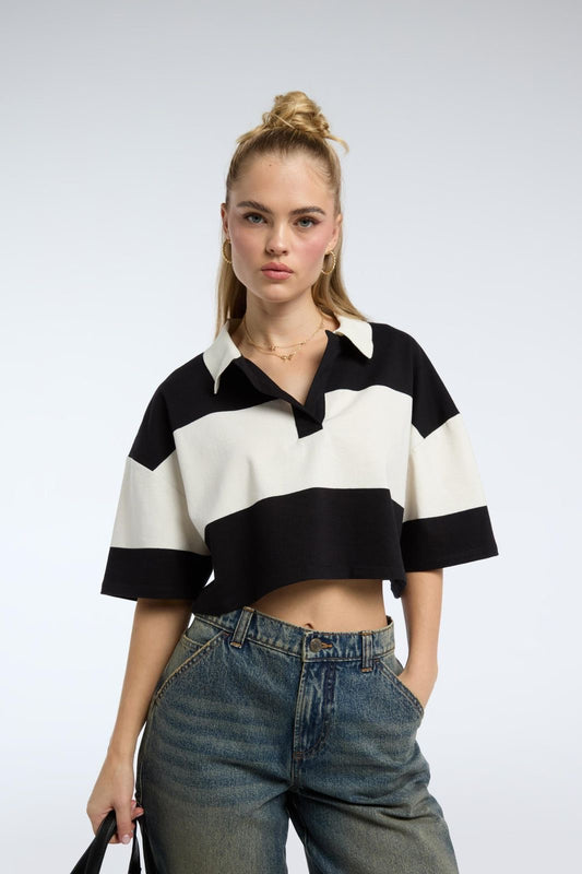 Striped Cropped Polo Top