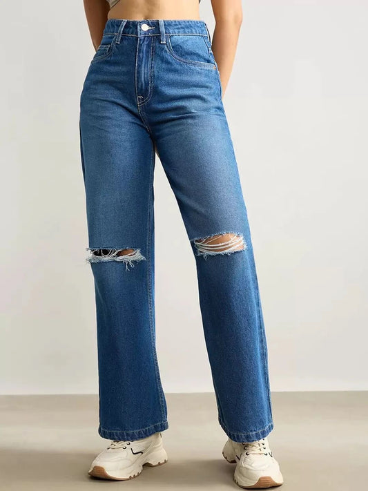 Highwaist Ripped wide leg denim